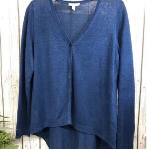 Eileen Fisher 100% Organic Linen Blue Hi-Low Cardigan  **